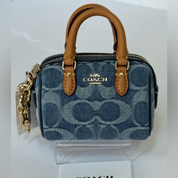 Coach Accessories - Coach Denim Blue Mini Bag Charm/Key chain  with Tan Leather handles NWT